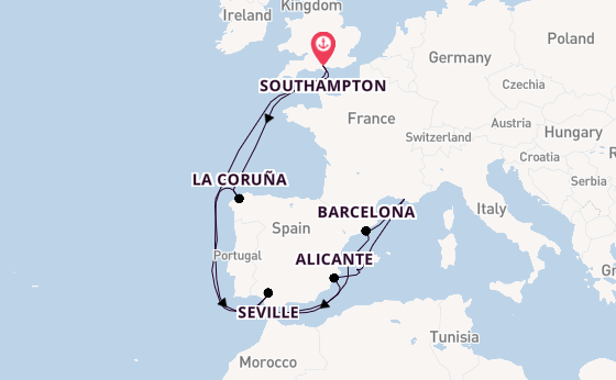Western Mediterranean from Southampton, England with the Arvia