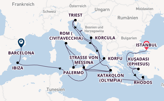 Mittelmeer ab Istanbul, Türkei auf der Queen Elizabeth