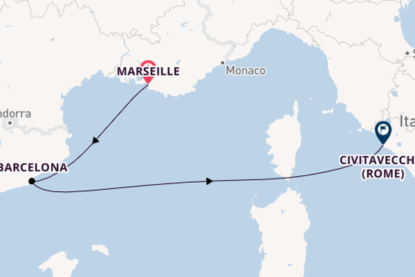 Westelijke Middellandse Zee vanaf Marseille, Frankrijk met de Costa Smeralda