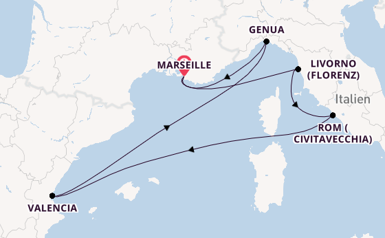 Westliches Mittelmeer ab Marseille, Frankreich auf der MSC Sinfonia