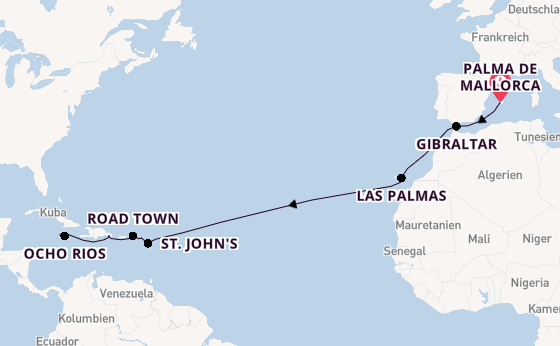 Karibik ab Palma de Mallorca, Spanien auf der Mein Schiff 3