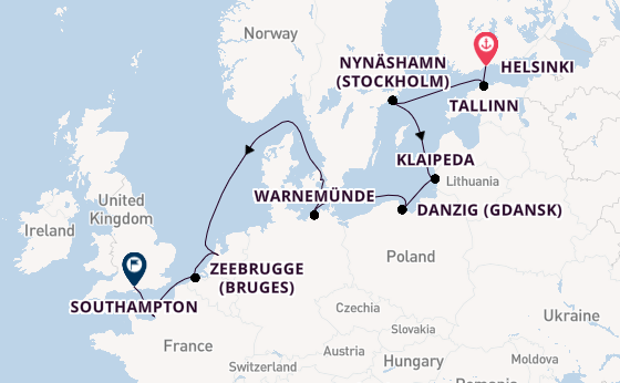 England from Helsinki, Finland with the Norwegian Prima