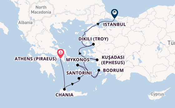 Eastern Mediterranean from Athens (Piraeus), Greece with the Seven Seas Mariner