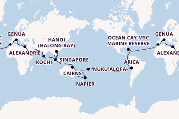 Wereldreizen vanaf Civitavecchia (Rome), Italië met de MSC Magnifica