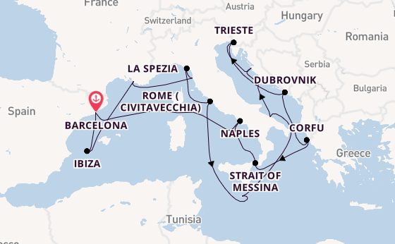 Western Mediterranean from Barcelona, Spain with the Queen Elizabeth