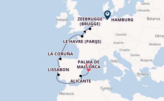Westelijke Middellandse Zee vanaf Palma de Mallorca, Mallorca, Spanje met AIDAperla