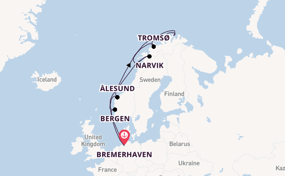 Noorwegen vanaf Bremerhaven, Duitsland met de Mein Schiff 2 