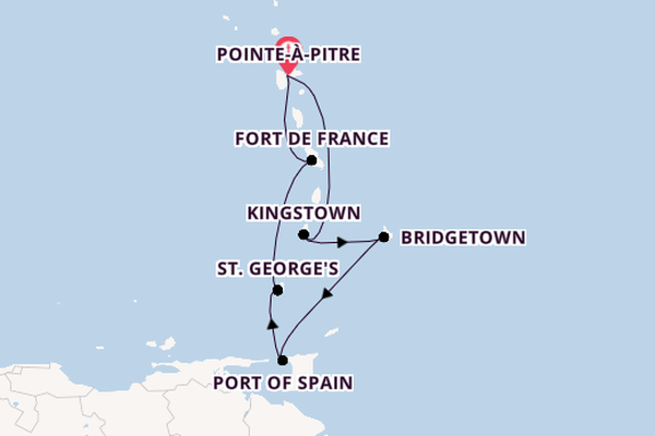 Southern Caribbean from Pointe-à-Pitre, Guadeloupe with the MSC Meraviglia
