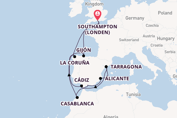 Westelijke Middellandse Zee vanaf Southampton (Londen), Engeland met de MSC Meraviglia