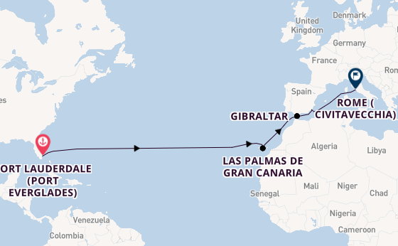 Transatlantic from Fort Lauderdale (Port Everglades), Florida with the Caribbean Princess